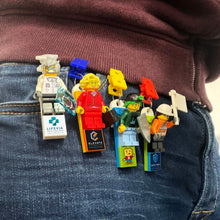 Load image into Gallery viewer, Build Your Own - Branded Minifigure Lanyard badge/ Lapel clothing clip - With Your LOGO - For Corporate Trade shows & Events