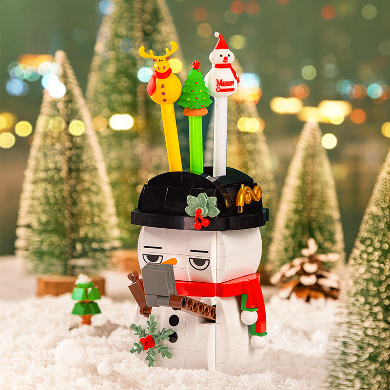 Snowman Pen Holder Stationary Christmas Pen Holder - Fun Desk Set