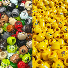 Load image into Gallery viewer, Multi-Coloured + Yellow Minifigure Head - bulk parts pack Qty x15 - Used LEGO®