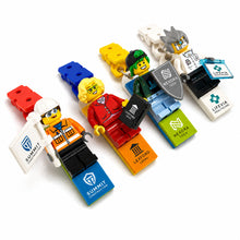 Load image into Gallery viewer, Build Your Own - Branded Minifigure Lanyard badge/ Lapel clothing clip - With Your LOGO - For Corporate Trade shows &amp; Events
