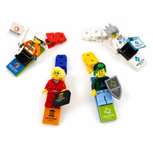 Load image into Gallery viewer, Build Your Own - Branded Minifigure Lanyard badge/ Lapel clothing clip - With Your LOGO - For Corporate Trade shows &amp; Events

