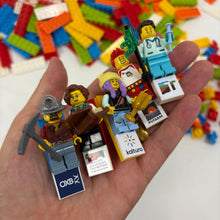 Load image into Gallery viewer, Build Your Own - Branded Minifigure Lanyard badge/ Lapel clothing clip - With Your LOGO - For Corporate Trade shows &amp; Events
