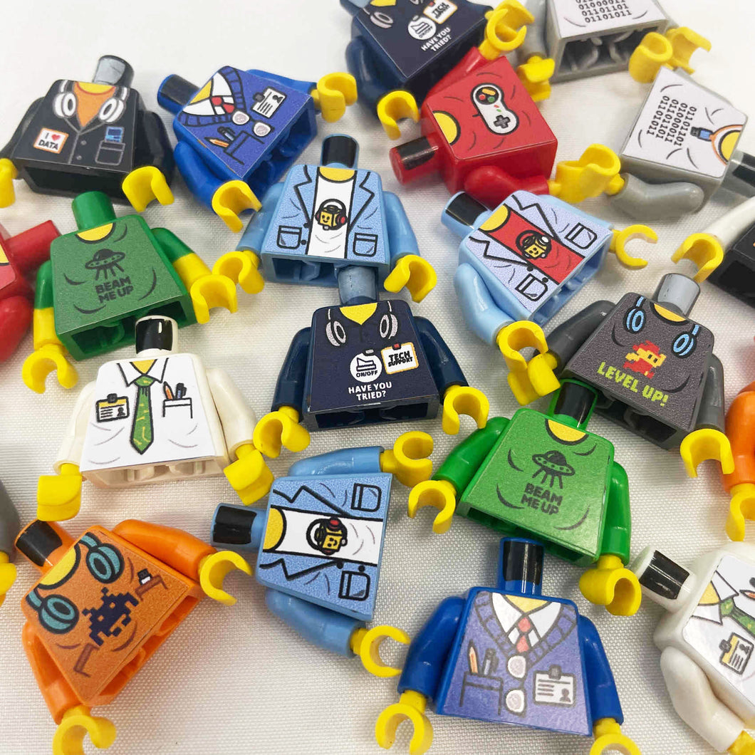 *Custom Upgrade* IT, TECH & Corporate Torso Decals - Printed & Applied to your  build-a-figure package LEGO® Minifigures
