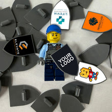 Load image into Gallery viewer, *Custom Upgrade* - Branded Shield - Corporate Gift - Branded with your LOGO/ART - For use with LEGO® Minifigures
