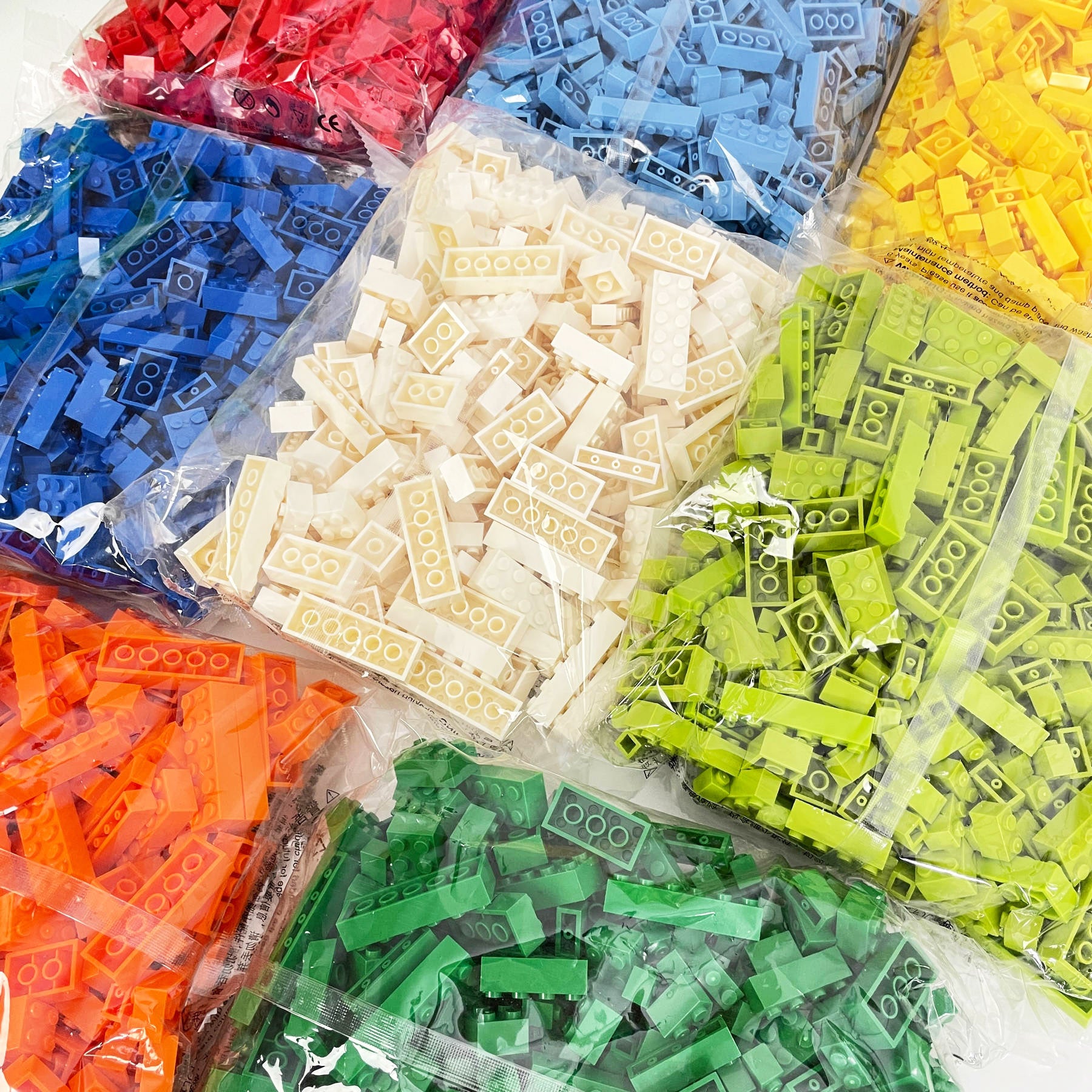 Basic Bricks Packs - 1x1, 1x2, 2x4, 2x4, 2x2+ stud - Choose your colour - 375+pcs (500g) Mix