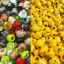 Load image into Gallery viewer, Multi-Coloured + Yellow Minifigure Head - bulk parts pack Qty x15 - Used LEGO®
